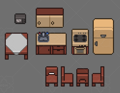 Pixel Kitchen Furniture Pack - 2D Pixel Art Assets by Maru