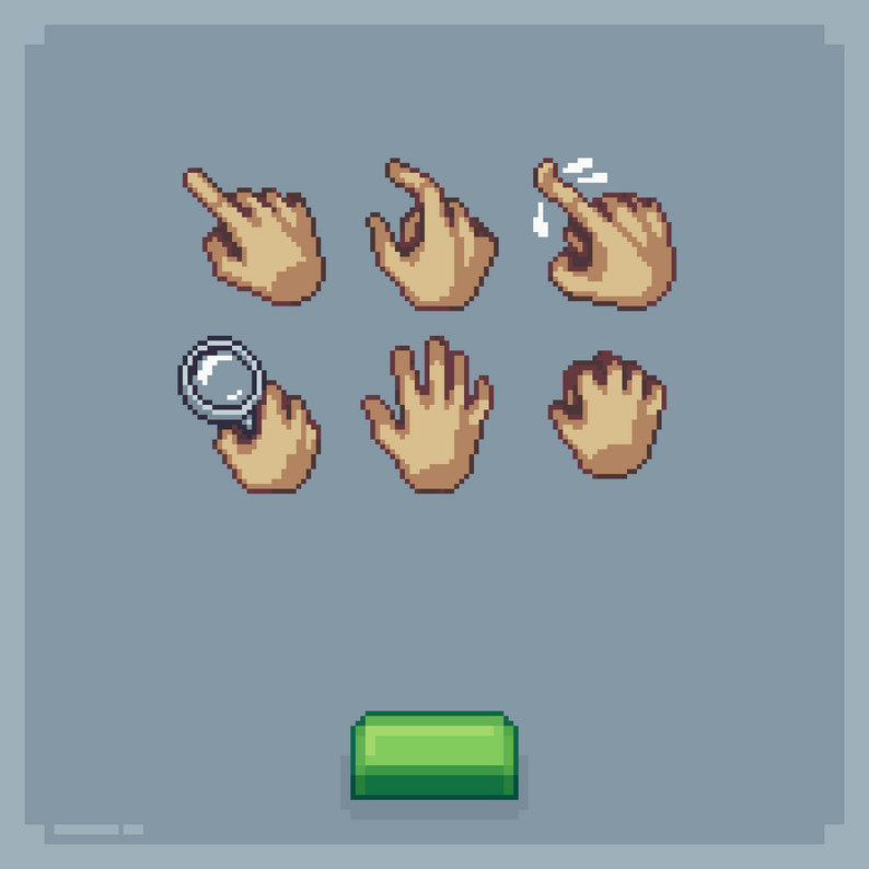 Pixel art hand cursors by TJ Trewin pixel artist