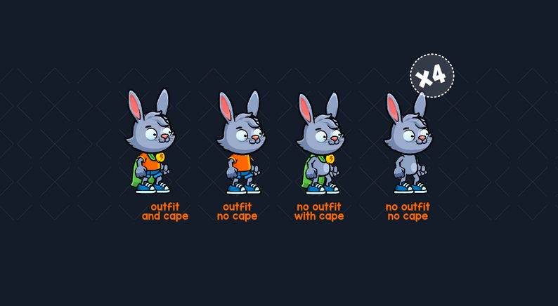 Nikated Rabbit Character Rabbit character by Robert Brooks - gamedeveloperstudio.com