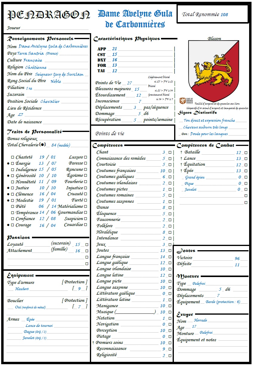 Screenshot 2 for 12 fiches de personnage pour Pendragon JdR