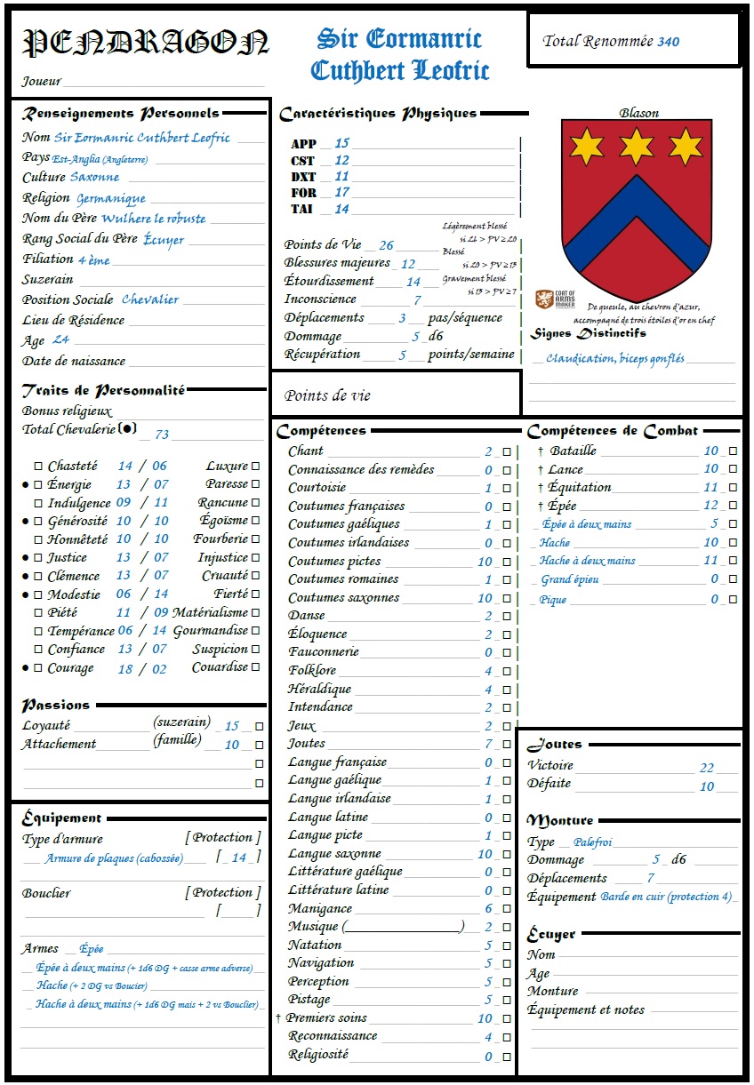 Screenshot 3 for 12 fiches de personnage pour Pendragon JdR