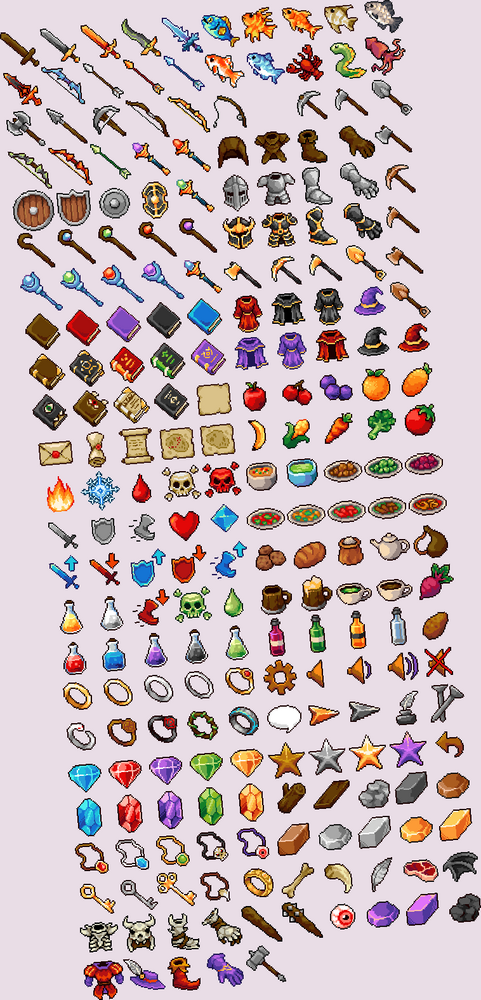 RPG Icon Pack (200+) – 16x16 & 32x32 Pixel Art by Akari21