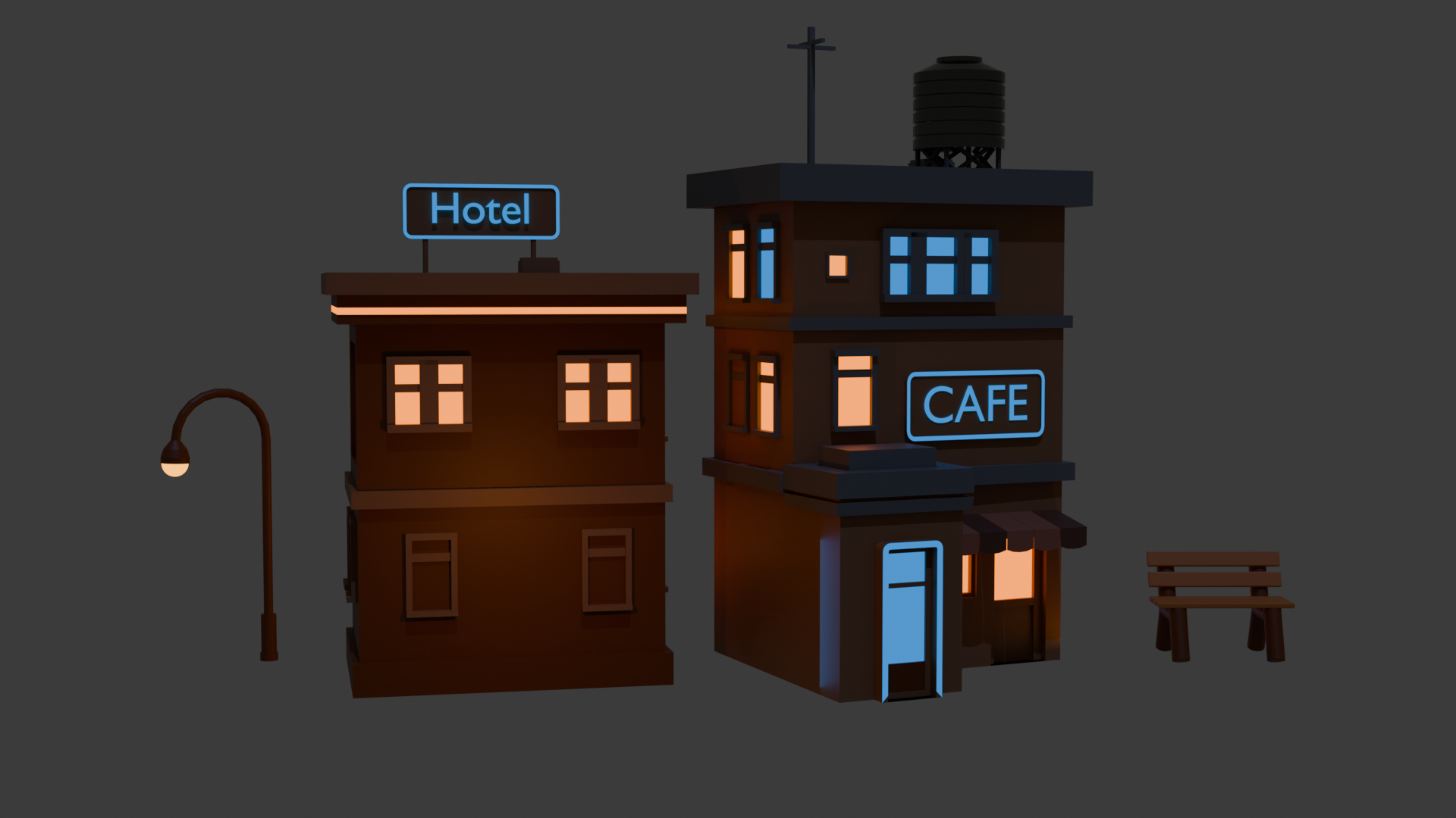 Stylized Low Poly Night Street Scene for Games and Animation by Noixez