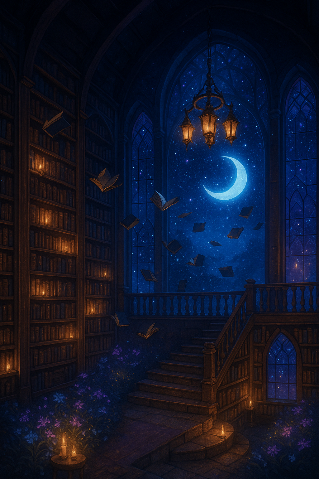 Moonlit Floating Library by Mustafa's 4K Art Vault