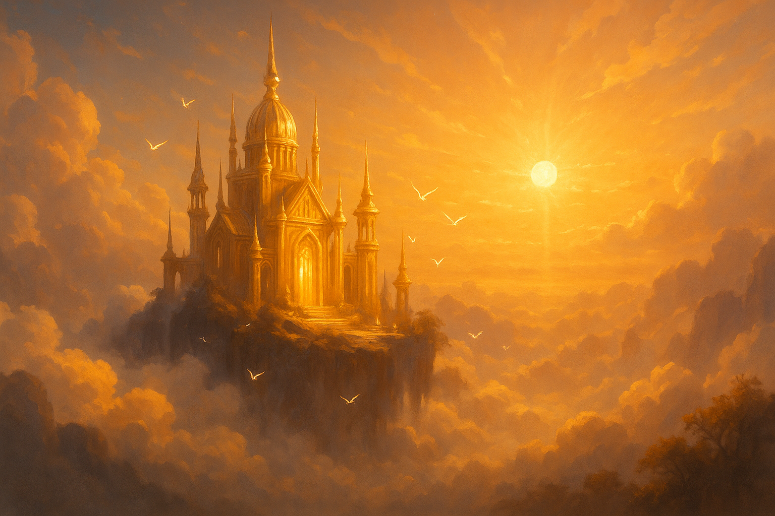 Golden Sky Palace Above the Clouds by Mustafa's 4K Art Vault