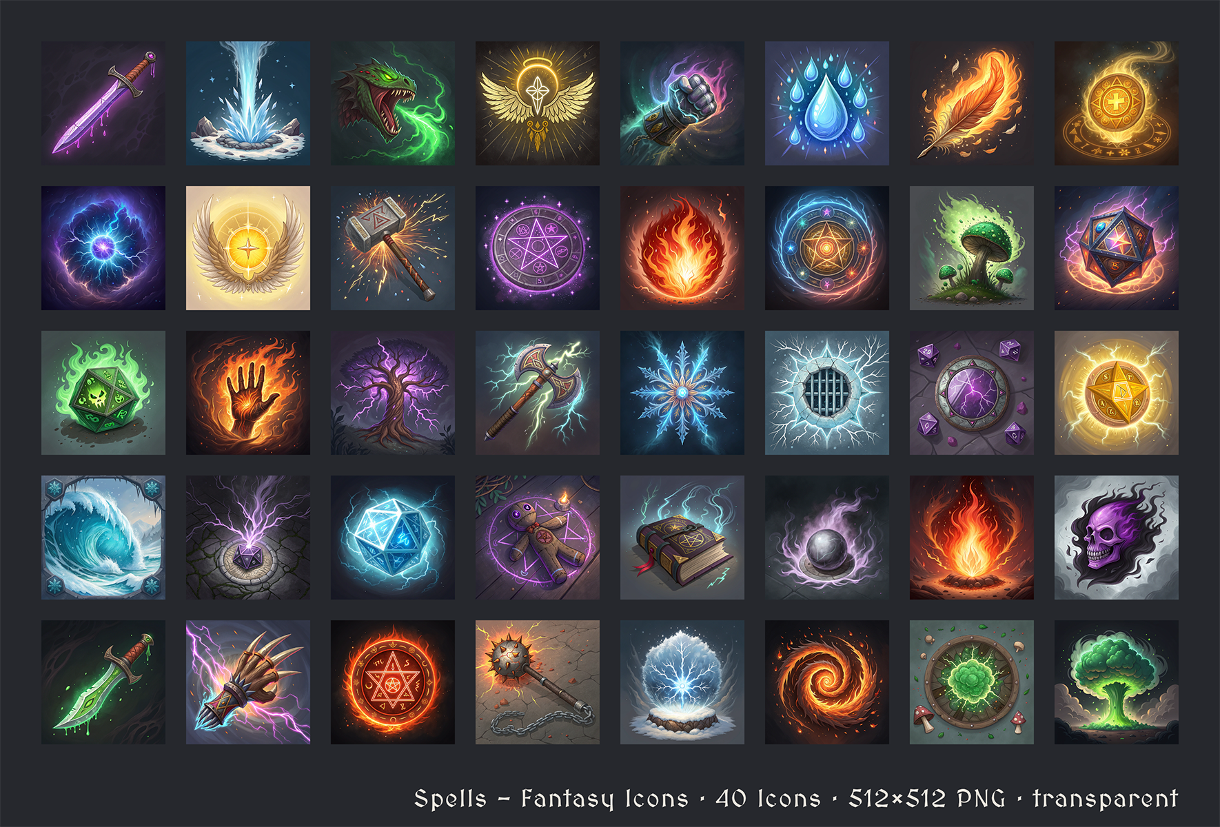 [FREE] 40 Spell Icons(Mix) // Fantasy Style // PNG 512x512 by The ...