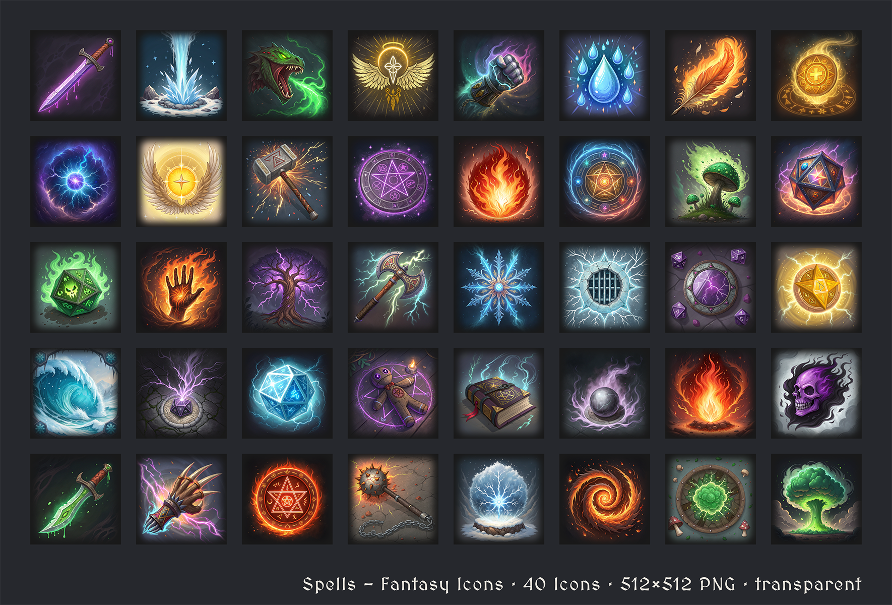 [FREE] 40 Spell Icons(Mix) // Fantasy Style // PNG 512x512 by The ...