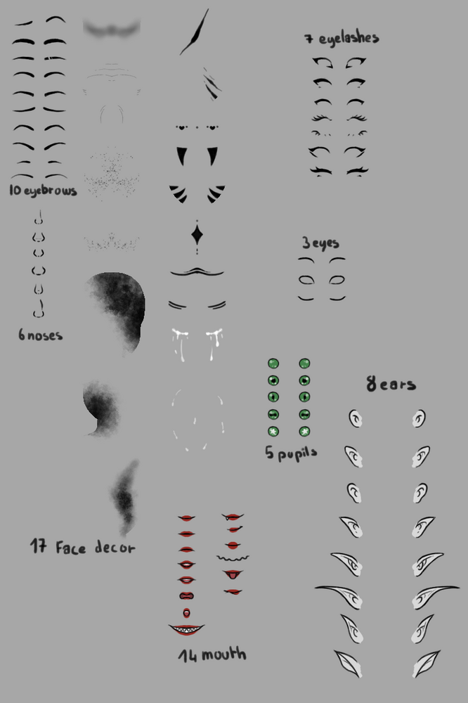 Face elements (Doll assets) by MaelleMarylloup