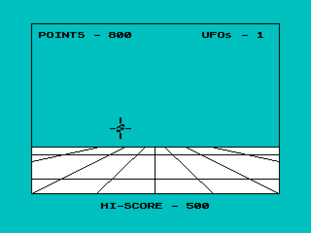 Captura de pantalla de juego de UFOs - Ovnis con otra vista de la acción de disparos y naves alienígenas.
