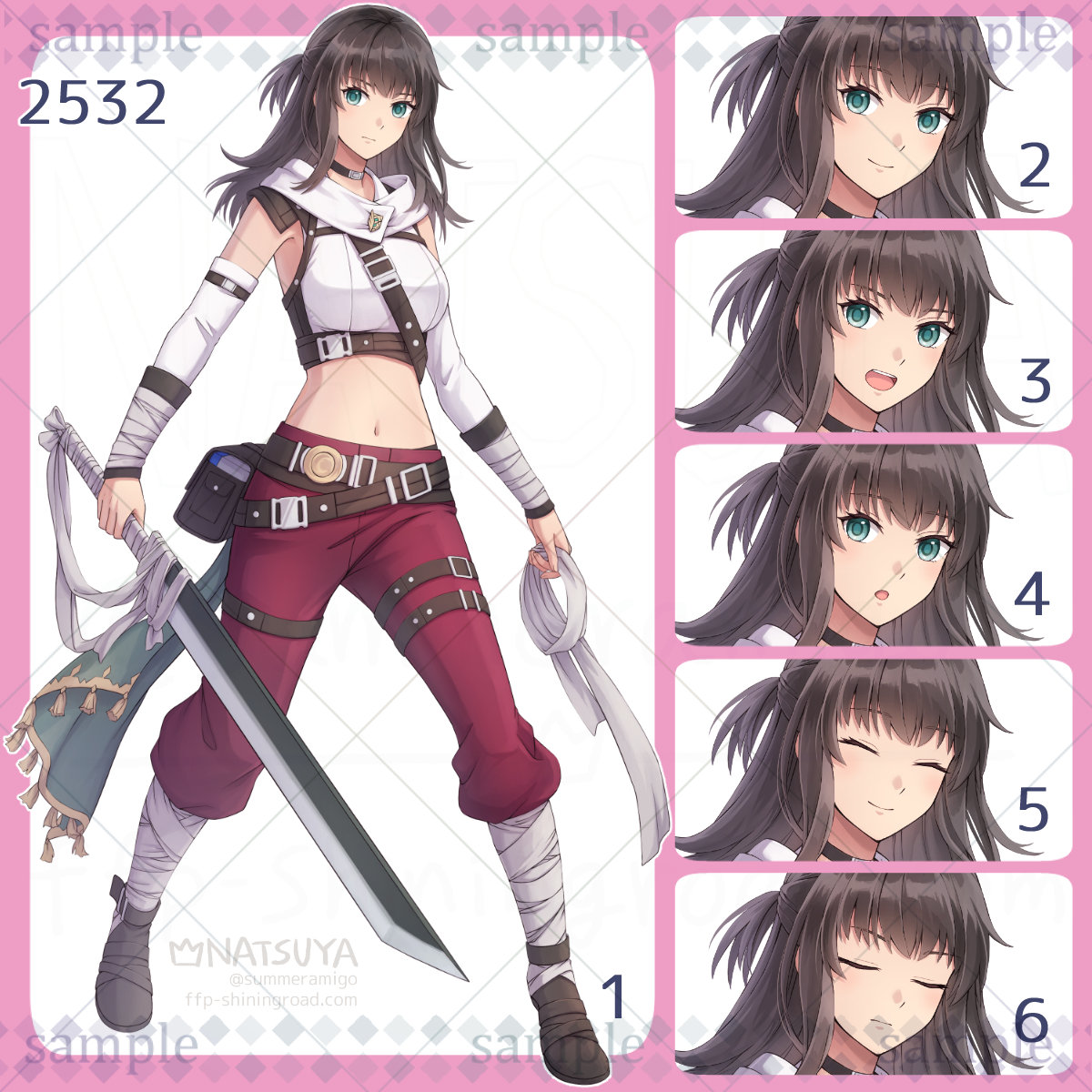 Anime Character Art Pack: 2532 - 6 Expressions | Image: Woman, warrior,  adventurer, near future by NatsuyaCharacterArt, image size:1200x1200