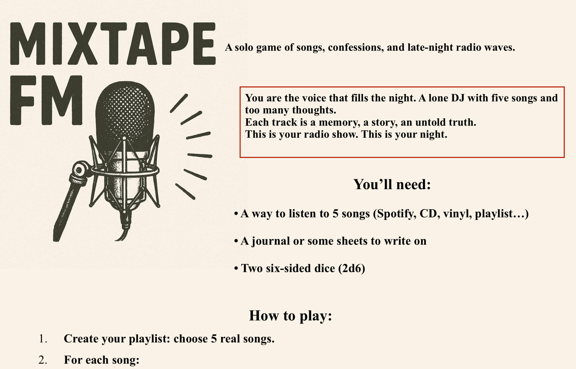 Screenshot 2 for Mixtape FM a solo journaling Music RPG