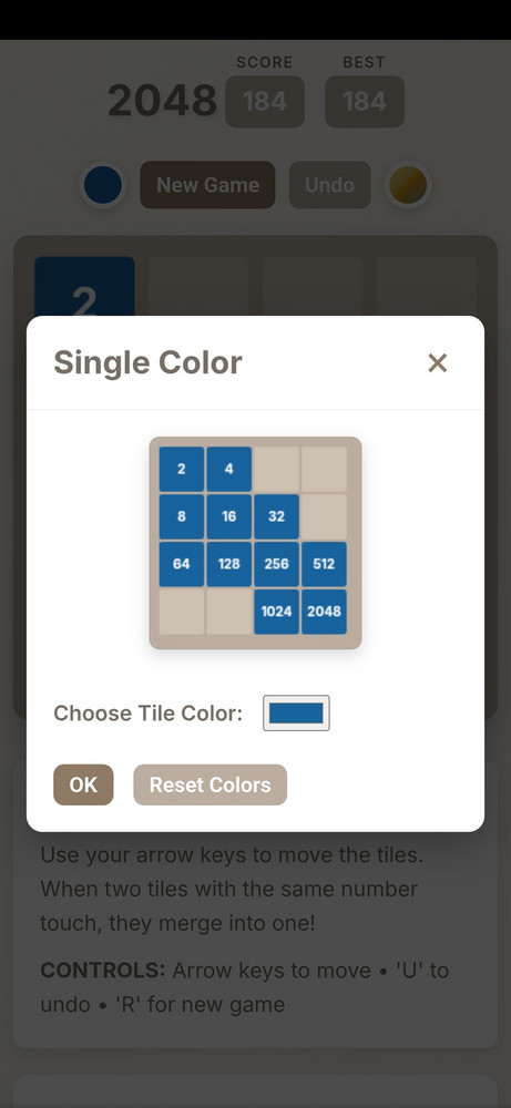 2048 with undo and color adjustment tools by Barachiel Software