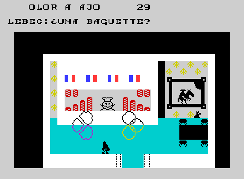 Gameplay de La Nariz Fugitiva en ZX Spectrum Captura de pantalla de La Nariz Fugitiva en ZX Spectrum - El personaje nariz en un escenario