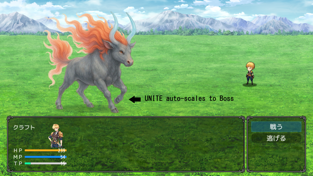 RPG Maker UNITE auto-scaled enemy sizes small large boss