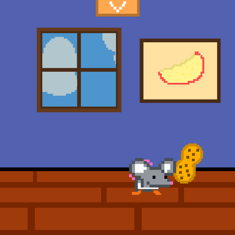 Pip walking to a peanut
