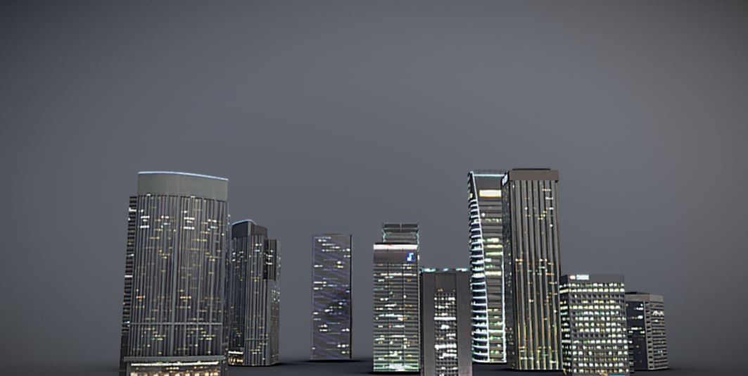 Low Poly Night City Building Skyline 3D Model by PineappleBang!