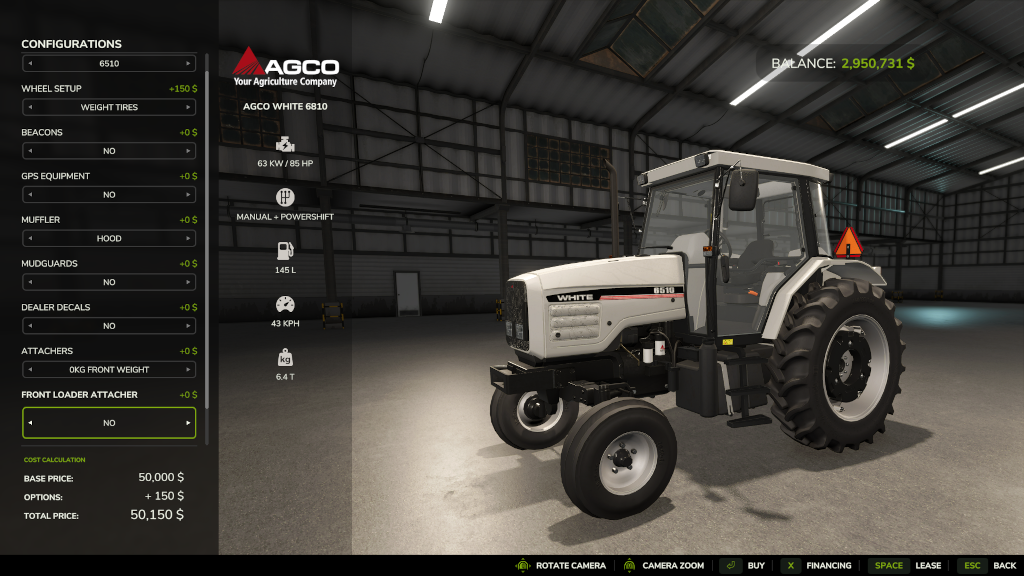 Screenshot 2 for FS25 AGCO White 65-6810 2wd 4wd Pack Updated to V1.1.0.0