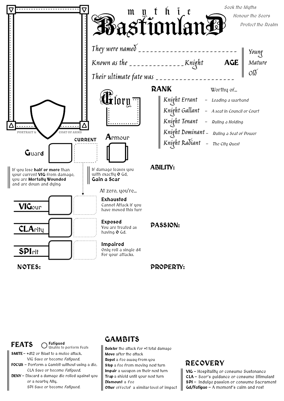 Mythic Bastionland Character Sheet+ by JodTheCod