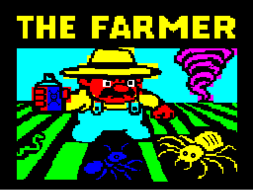 Captura de pantalla del gameplay de The Farmer en ZX Spectrum mostrando al personaje en un campo