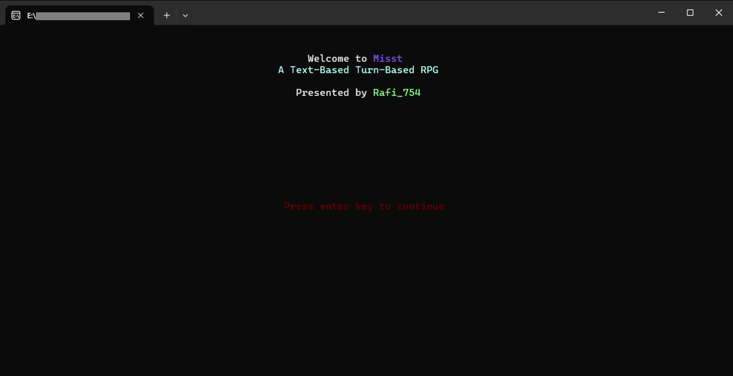 Misst: A Text-Based Turn-Based RPG by Rafi_754