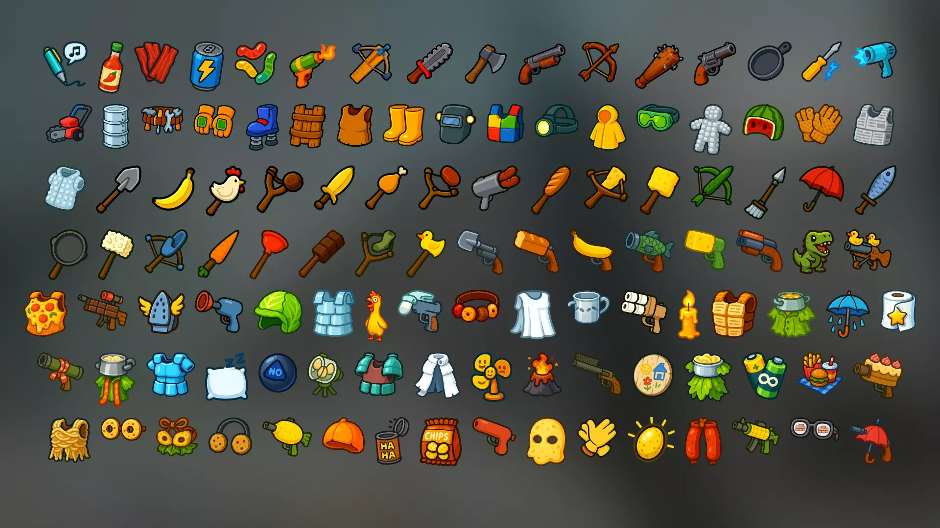 Unique & Absurd Weapons, Armor & Items Icons Pack Fun Quirky Game ...