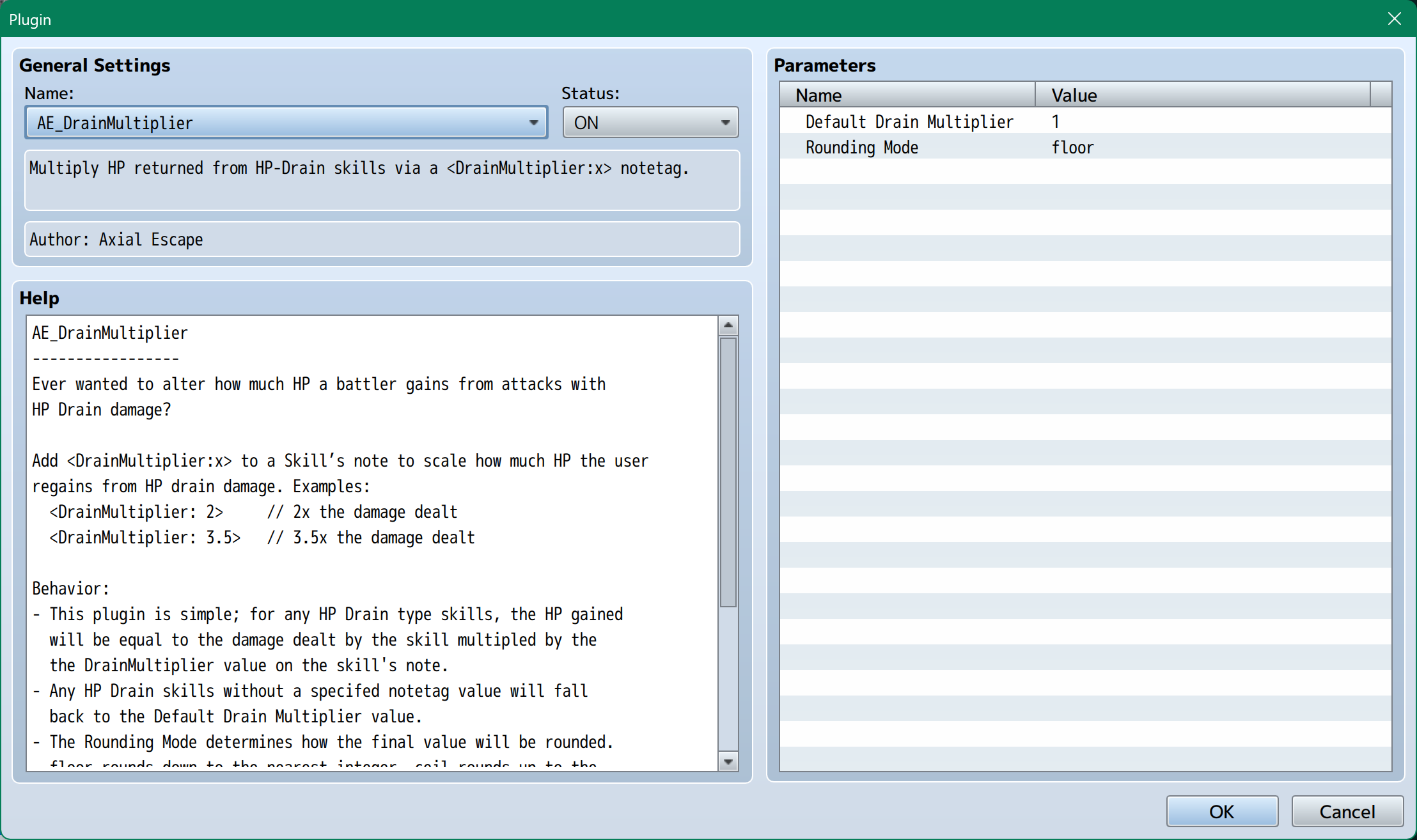 HP Drain Multiplier Plugin for RPG Maker MV by Axial Escape
