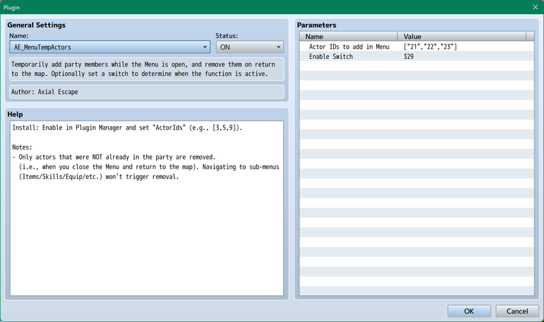 Temporary Menu Actors Plugin for RPG Maker MV by Axial Escape