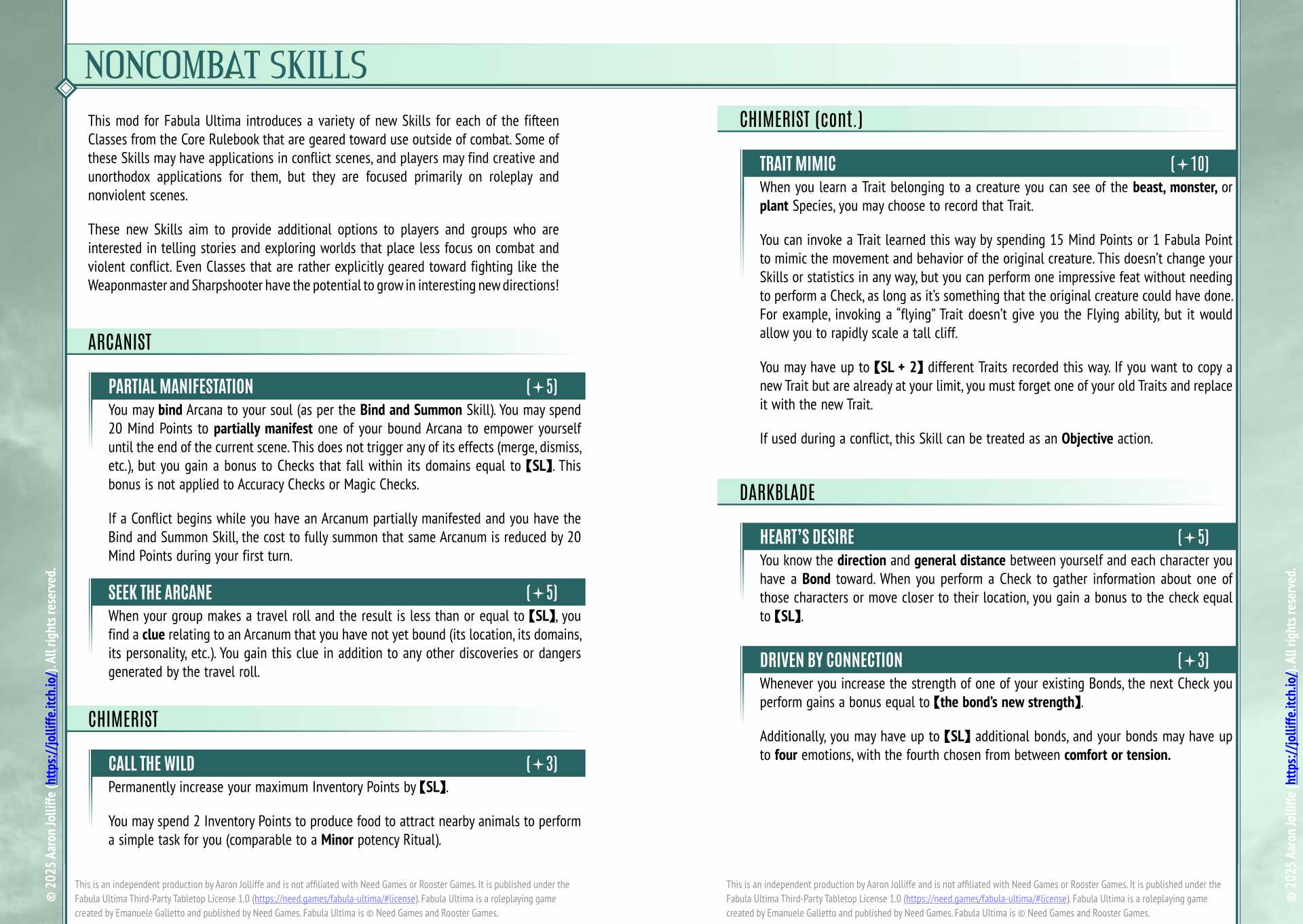 Screenshot 2 for Noncombat Skills for Fabula Ultima