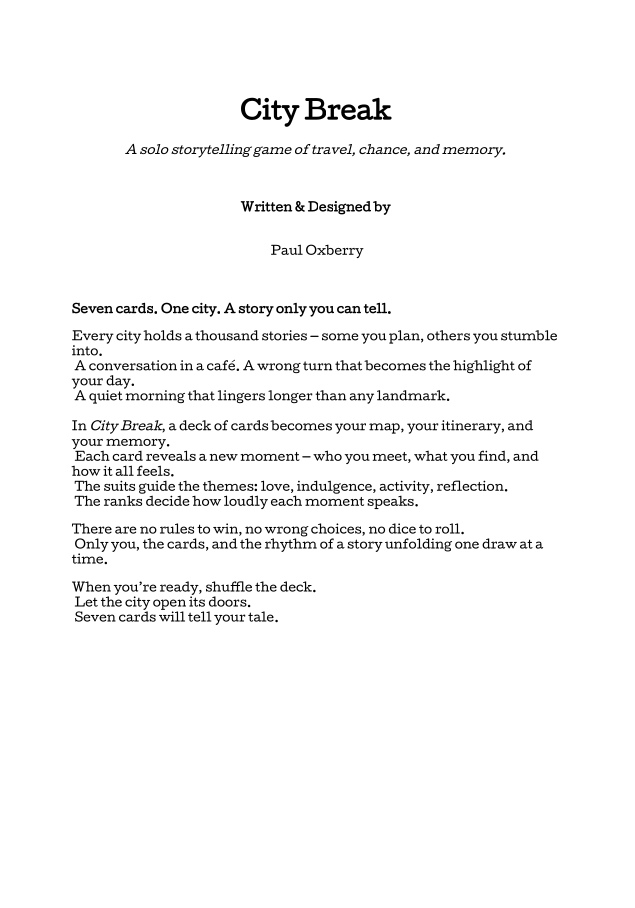 Screenshot 3 for City Break A solo storytelling game of travel, chance, and memory.