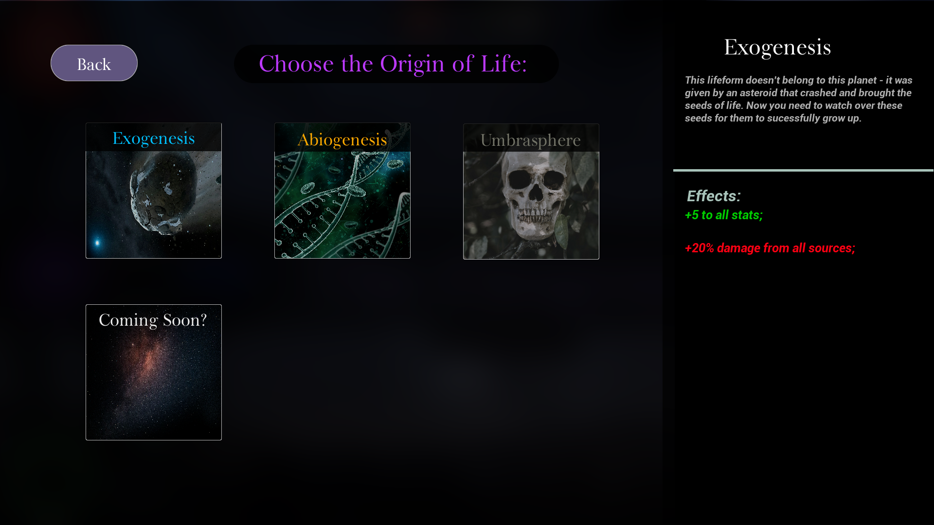 Exogenesis Tech Tree Exogenesis - Evolution Simulation Prototype by Quintessence