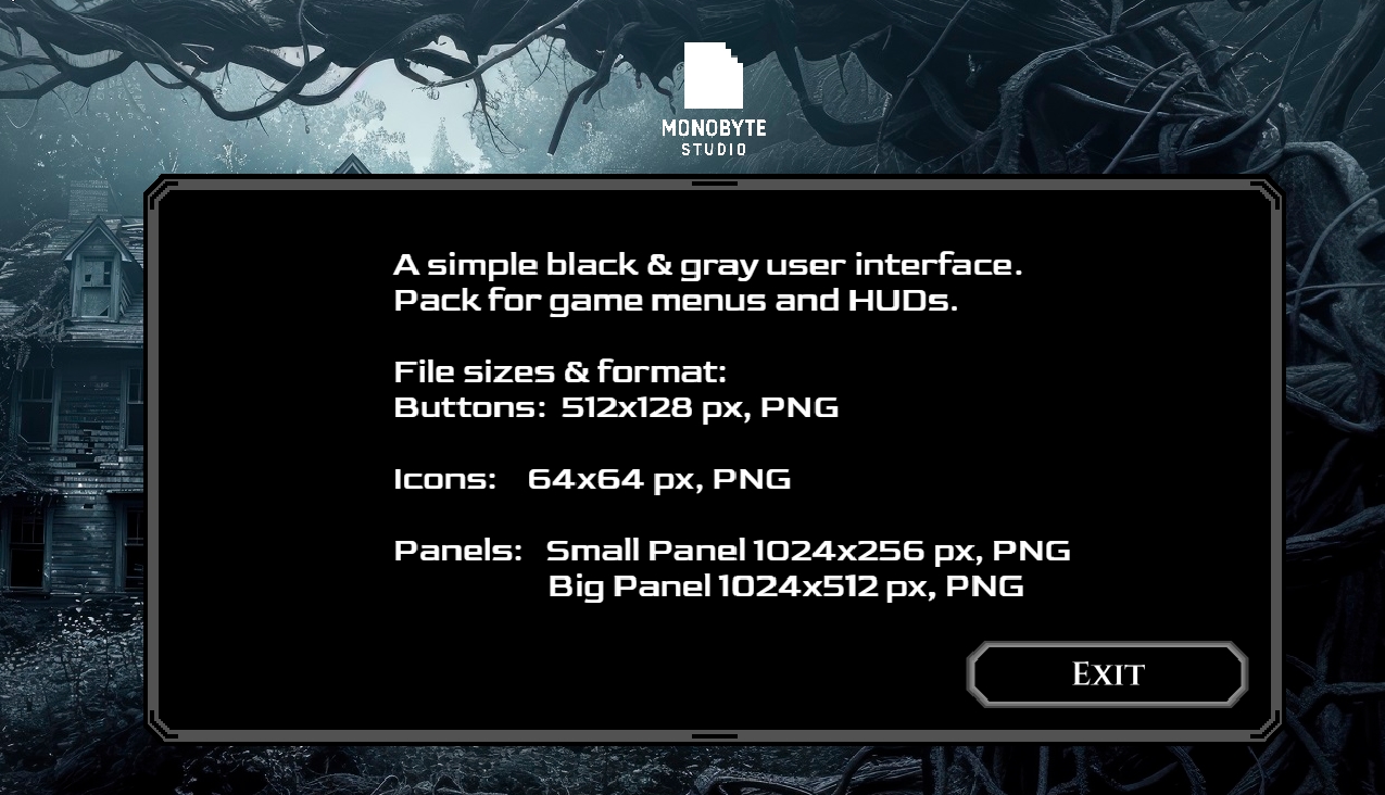 Horror Gui Pack Horror Black & White Animated – UI Pack by MonoByte_Studio