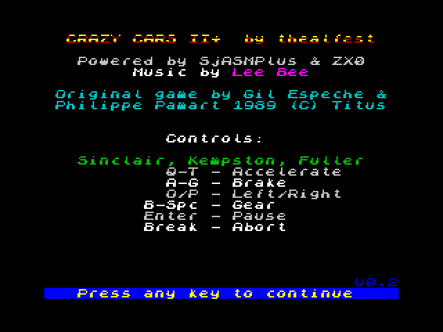 Crazy Cars 2+ [ZX Spectrum] by thealfest