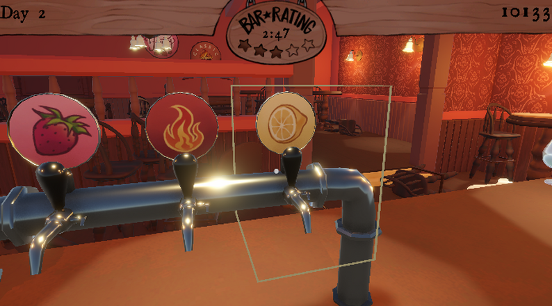 Bar tap overview showing fruity, smoky, and sour drink taps