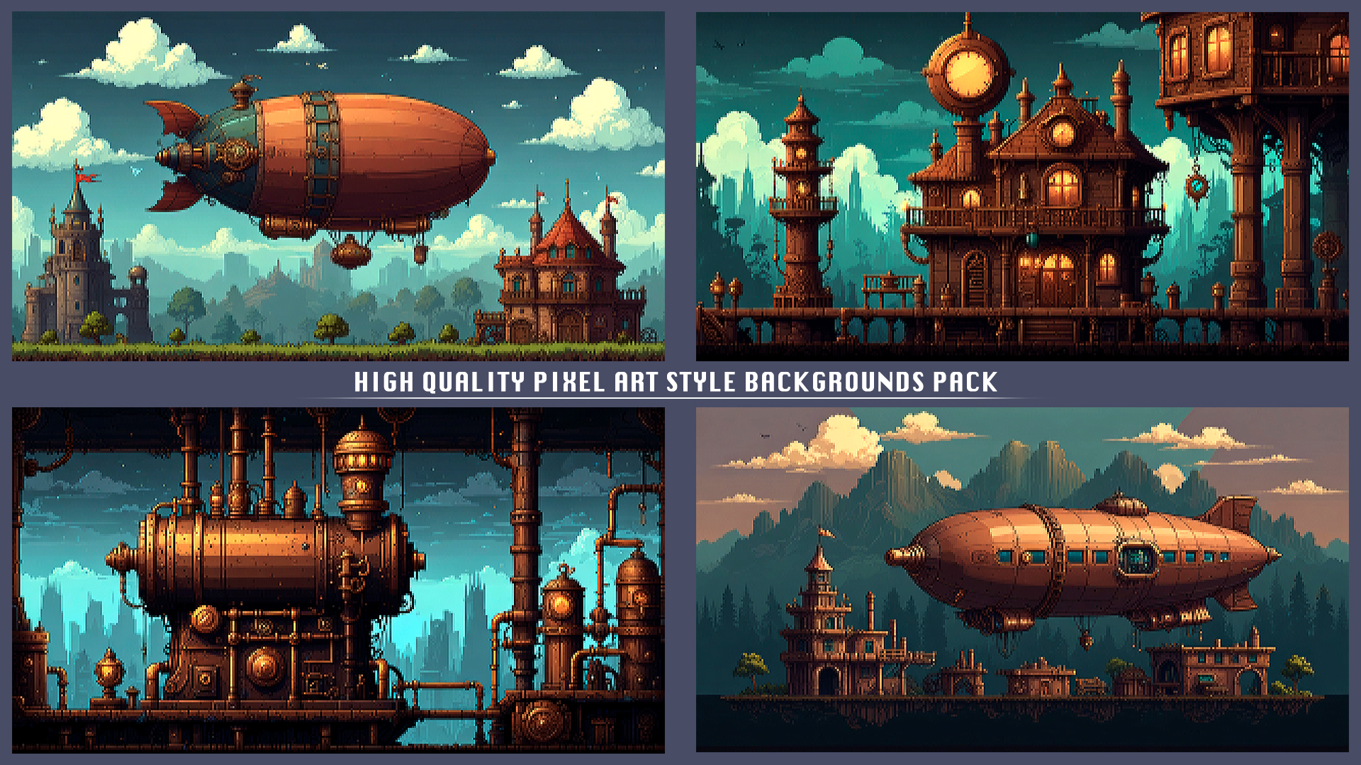 155 STEAMPUNK PIXEL ART BACKGROUNDS by PIXELHUNT