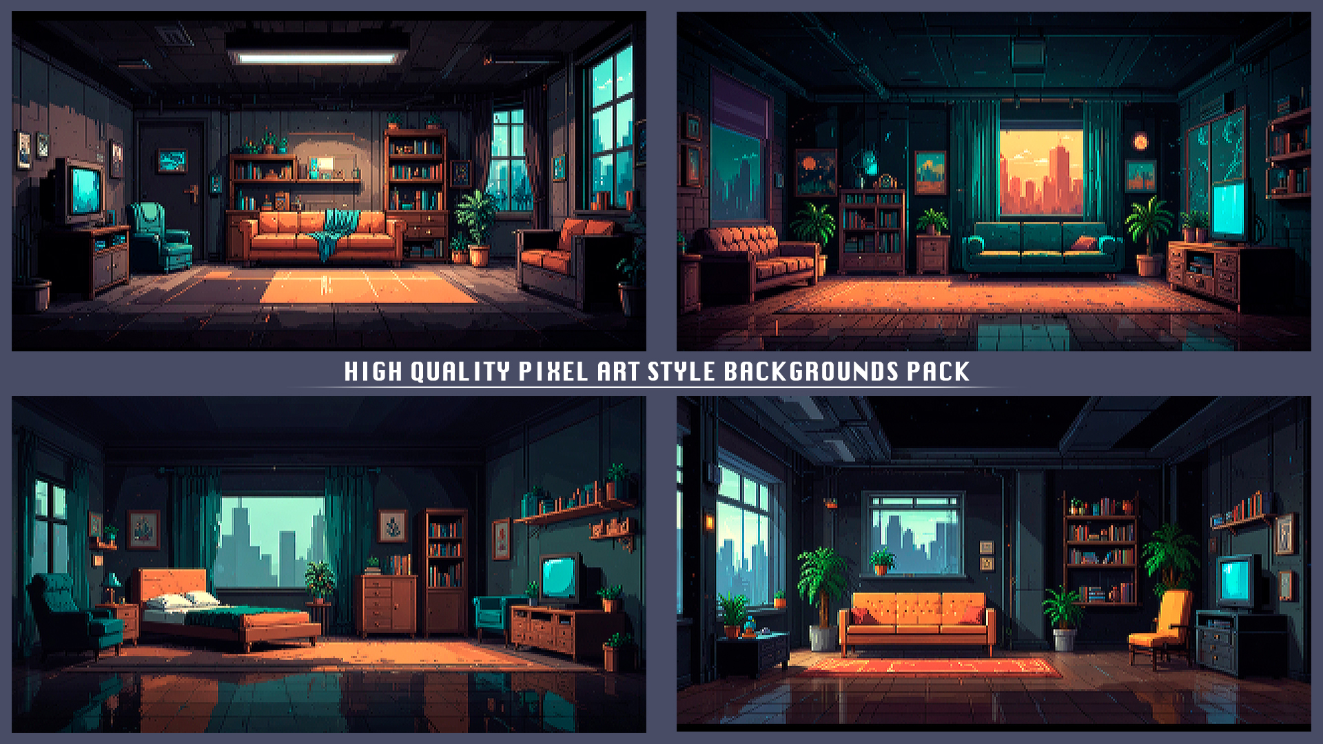 160+ INTERIORS PIXEL ART BACKGROUNDS by PIXELHUNT