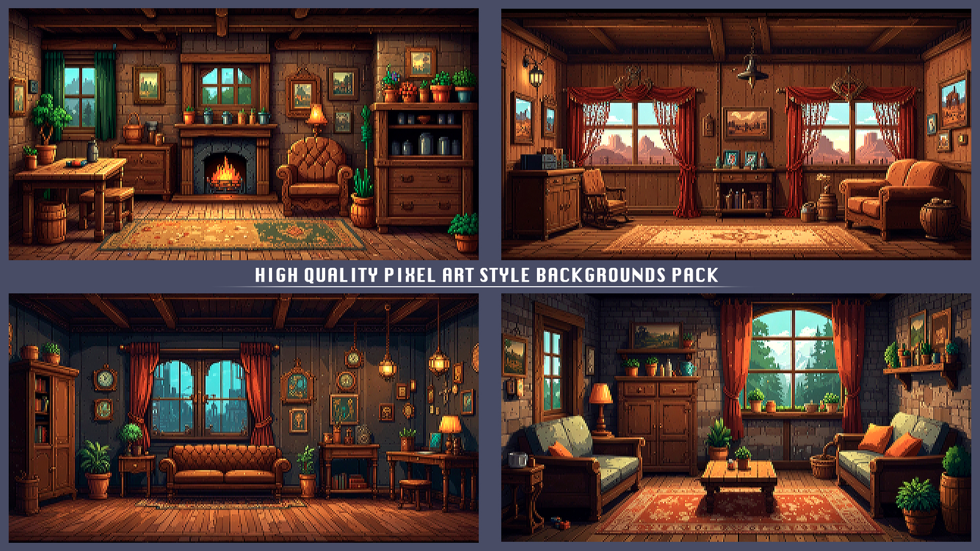 160+ INTERIORS PIXEL ART BACKGROUNDS by PIXELHUNT