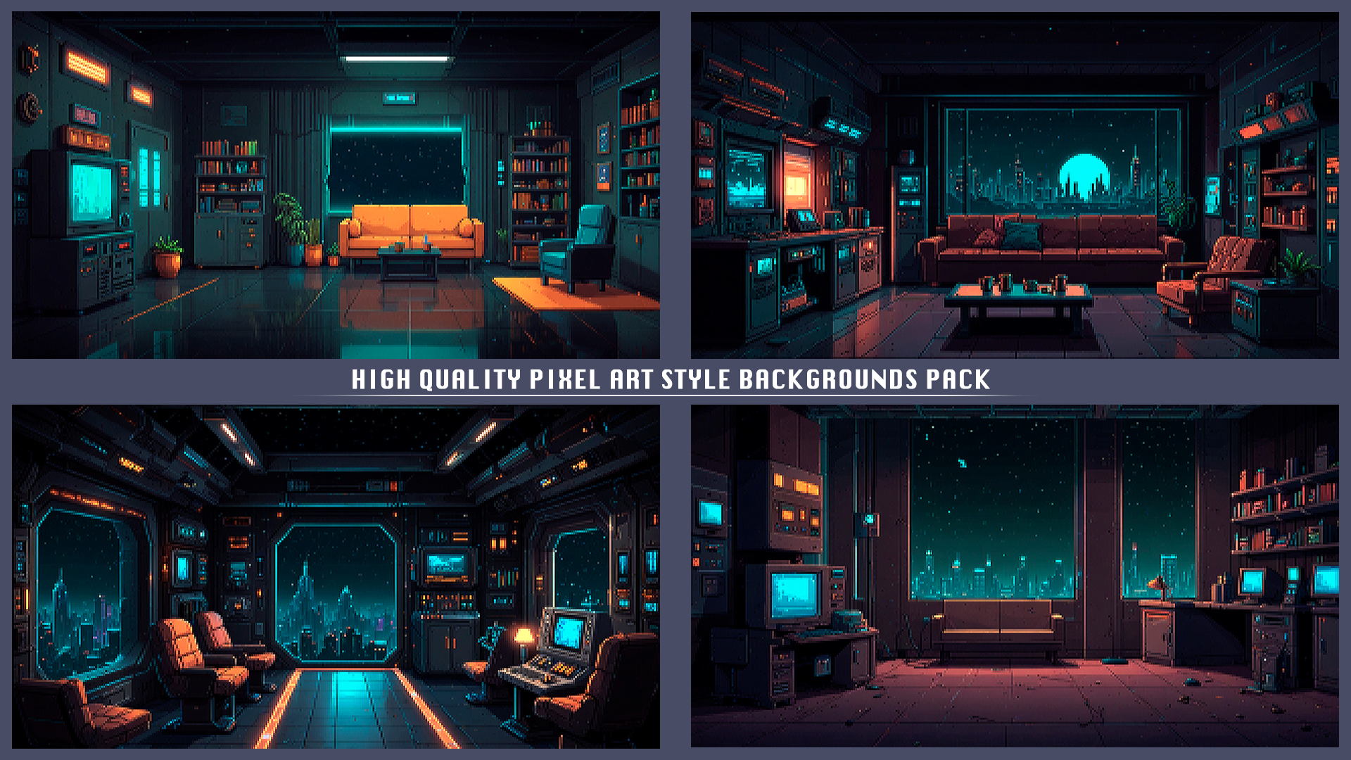 160+ INTERIORS PIXEL ART BACKGROUNDS by PIXELHUNT