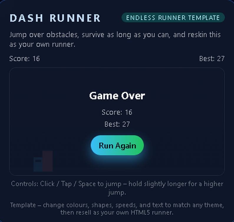 HTML5 Neon Dash Runner HTML5 Endless Runner Template – Dash Runner game ...
