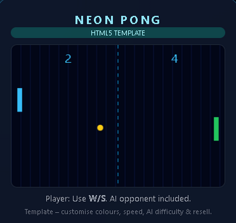 HTML5 Pong Game Template – Arcade Starter Kit (JavaScript / Browser ...