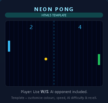 HTML5 Pong Game Template โ Arcade Starter Kit (JavaScript / Browser ...