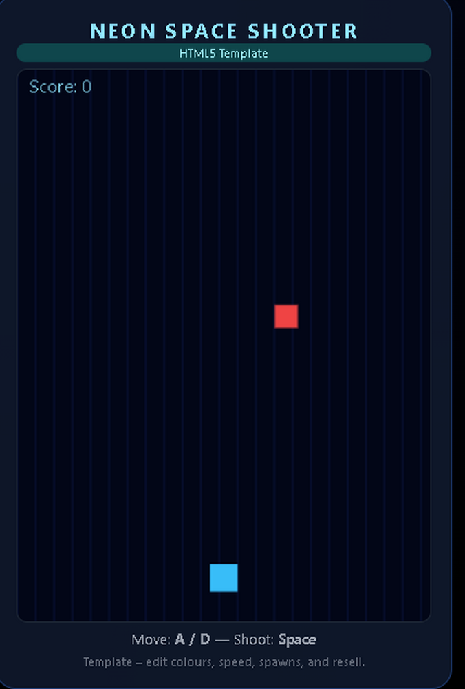 HTML5 Space Shooter Template – Neon Arcade Game Starter by Template Foundry
