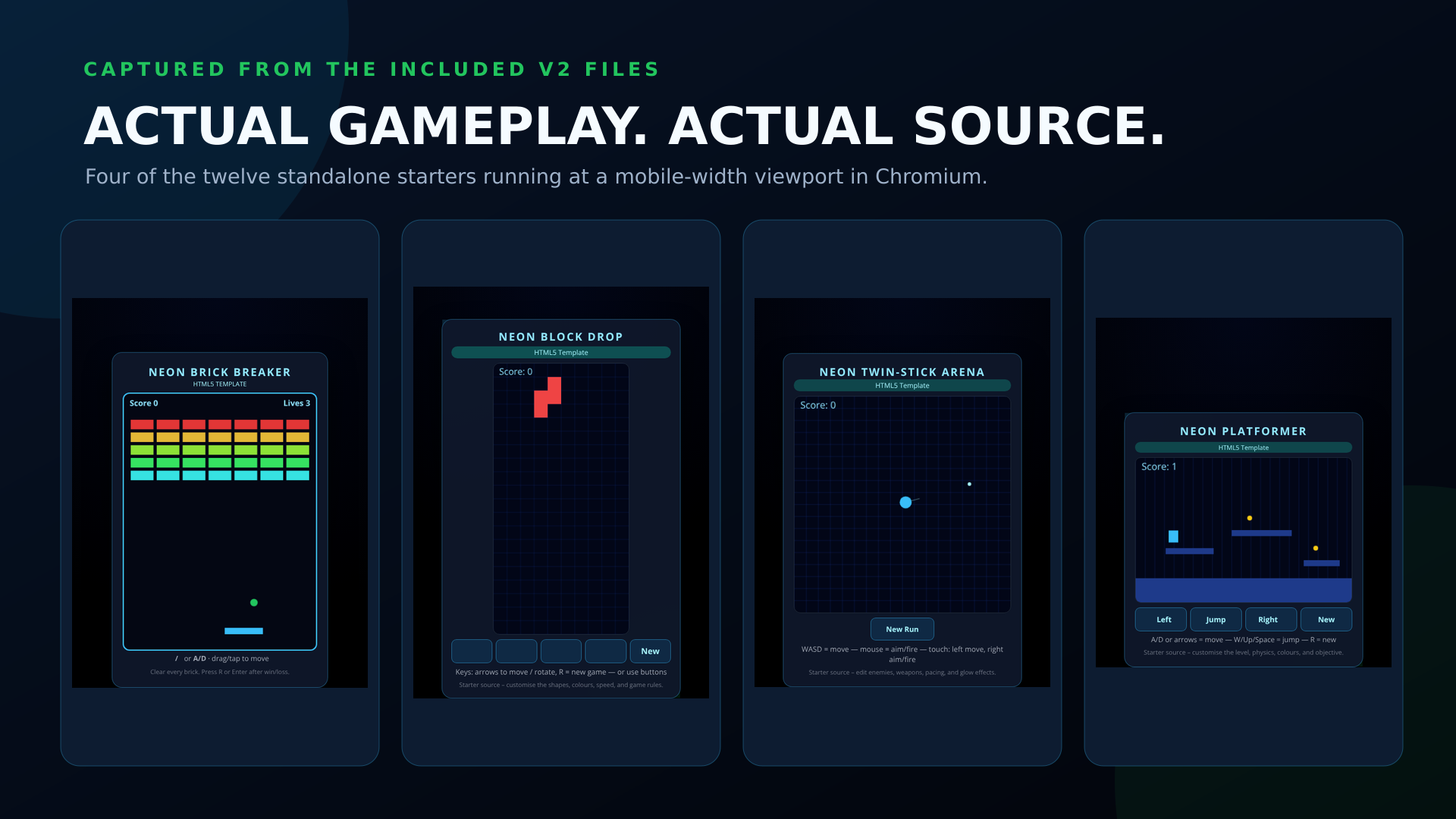 12 Neon HTML5 Arcade Game Starters — Editable Source Bundle by Template ...