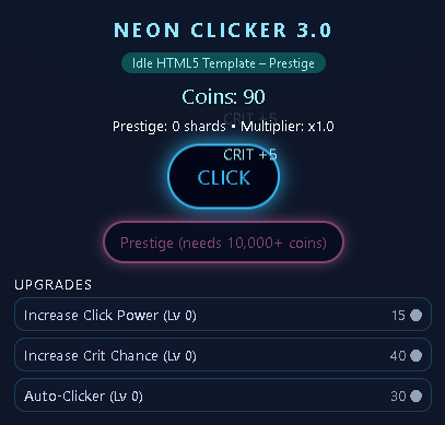 HTML5 Prestige & Crit System – Idle Clicker Upgrade Template by ...