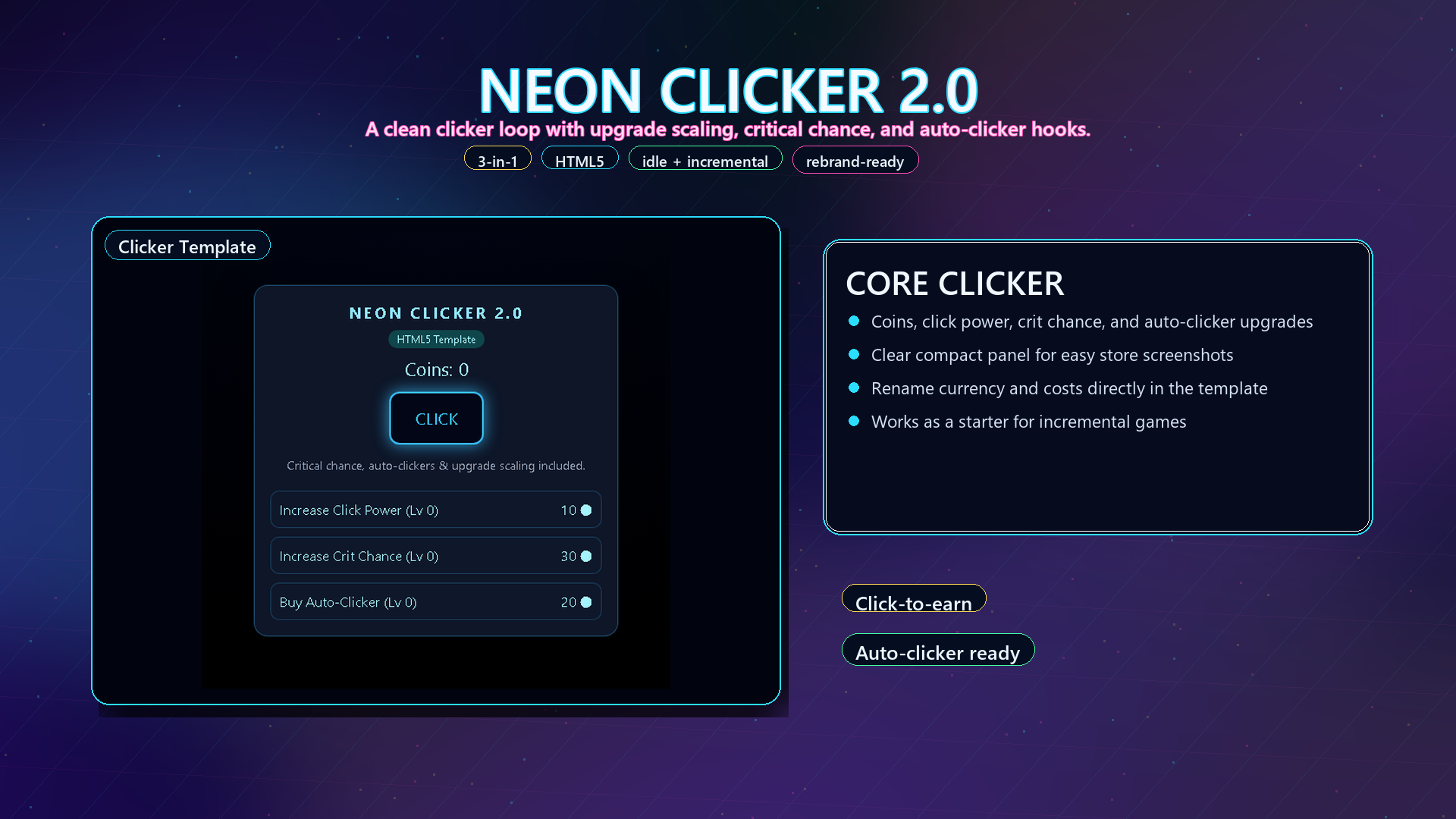 Game Layout Template Clicker Game Creator Kit – Build Addictive Clicker & Progression Games (3 in 1 ...