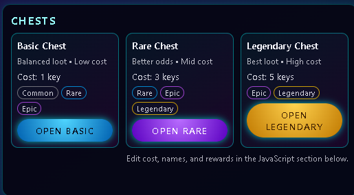Chest Rpg Html5 Css HTML5 Loot Chest System Template – Reward Drop Tables (Game Dev Tool ...