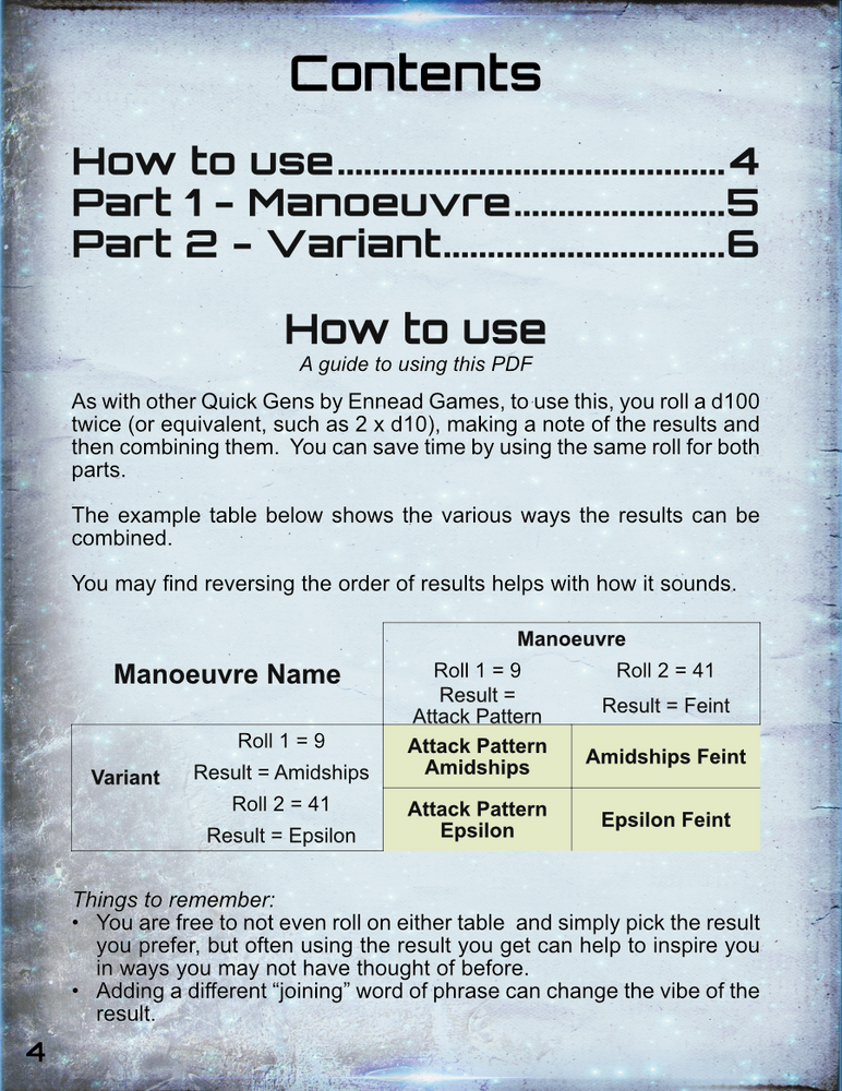 Quick Generator Starship Manoeuvres by Ennead Games