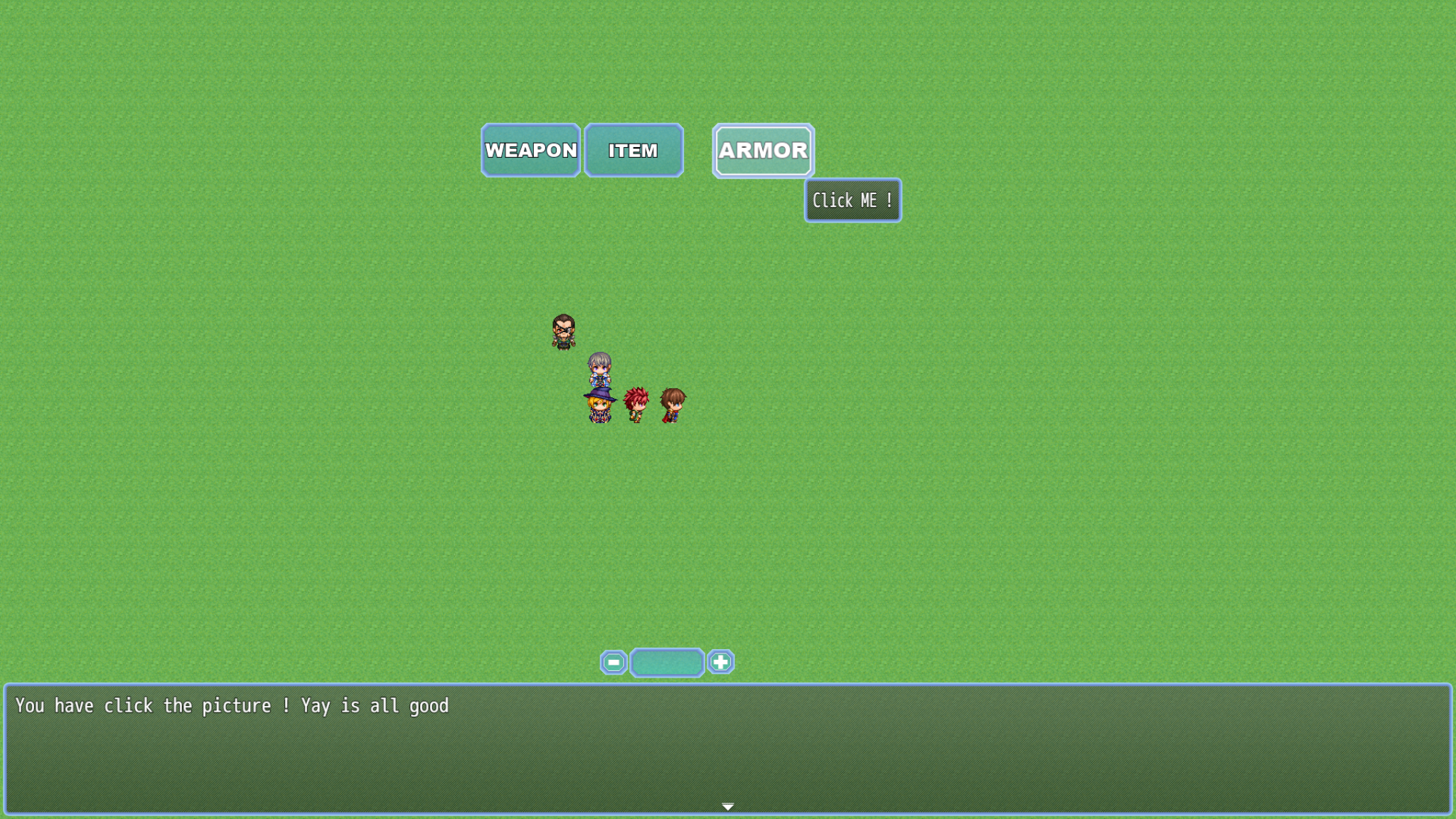 Screenshot 2 for RPG Maker MZ Plugin: CT Picture Event Binder – Clickable Picture & UI Buttons