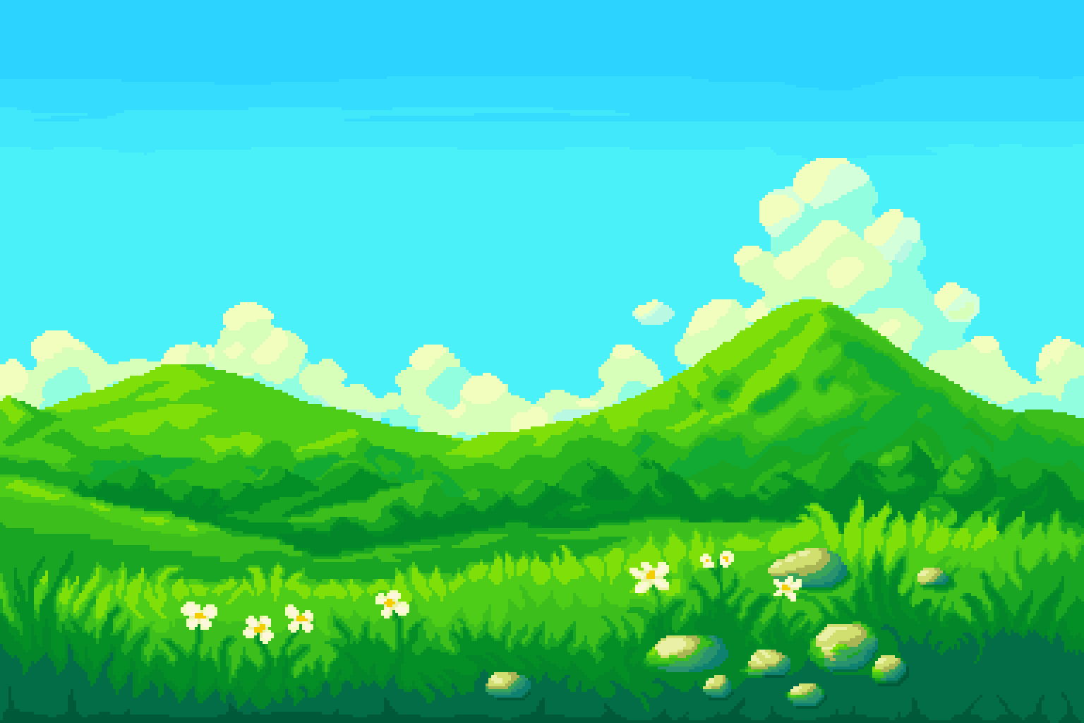 Green Meadow pixel Background in 4 layers by Clow