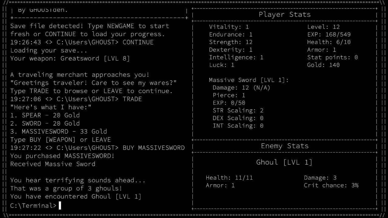 Patch 0.4.1.0 Changelog - Endless RPG In Terminal by GHOUSTden