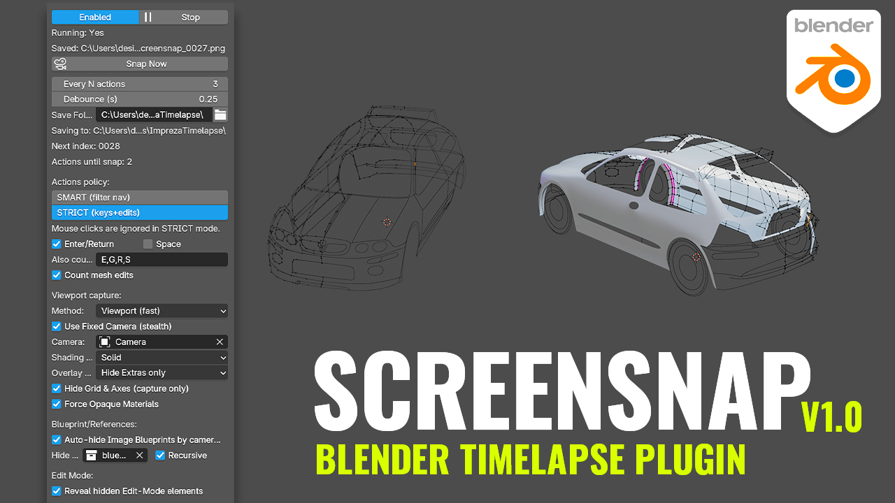 Screenshot 2 for ScreenSnap - Blender timelapse plugin